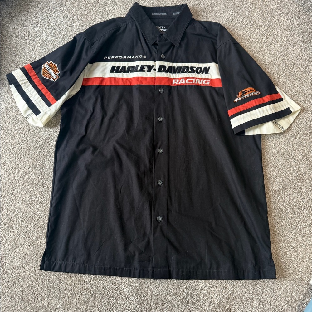 Harley-Davidson Racing Button-Up Shirt Men’s Large | Black & Cream | Embroidered